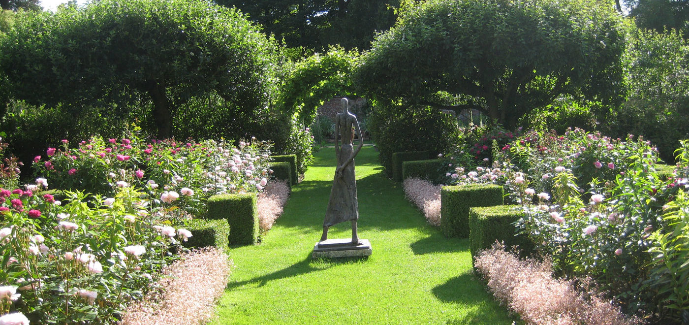 PASHLEY MANOR GARDENS Rose Garden And Helen SInclair Sculpture By Kate Wilson